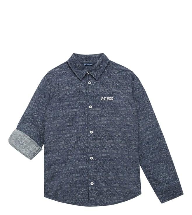 guess kids blue logo regular fit shirt