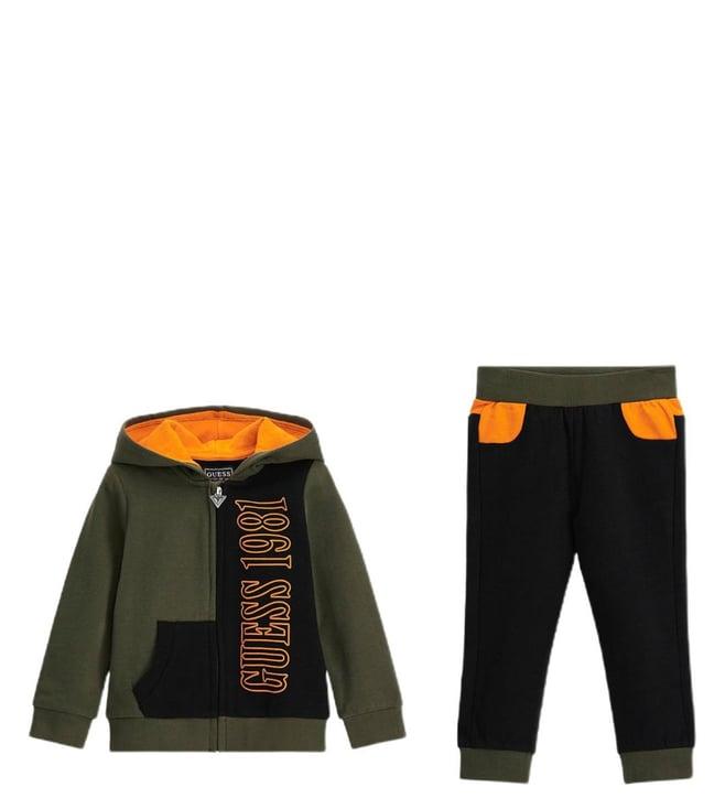 guess kids green & black logo regular fit hoodie & joggers set