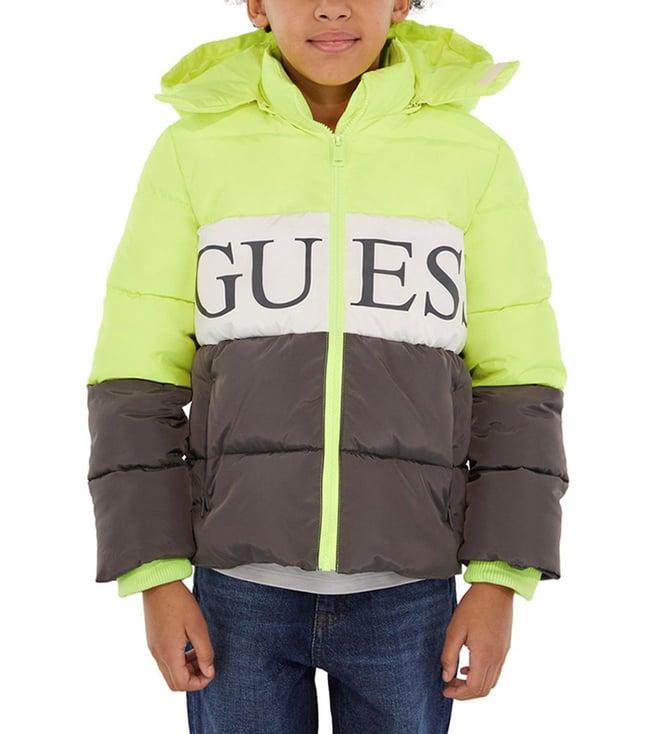 guess kids green & grey logo regular fit puffer jacket