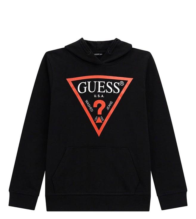 guess kids jet black a996 triangle logo regular fit hoodie