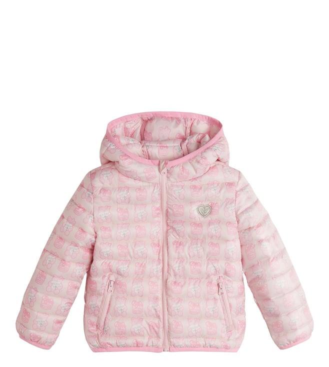 guess kids pink all over print regular fit puffer jacket