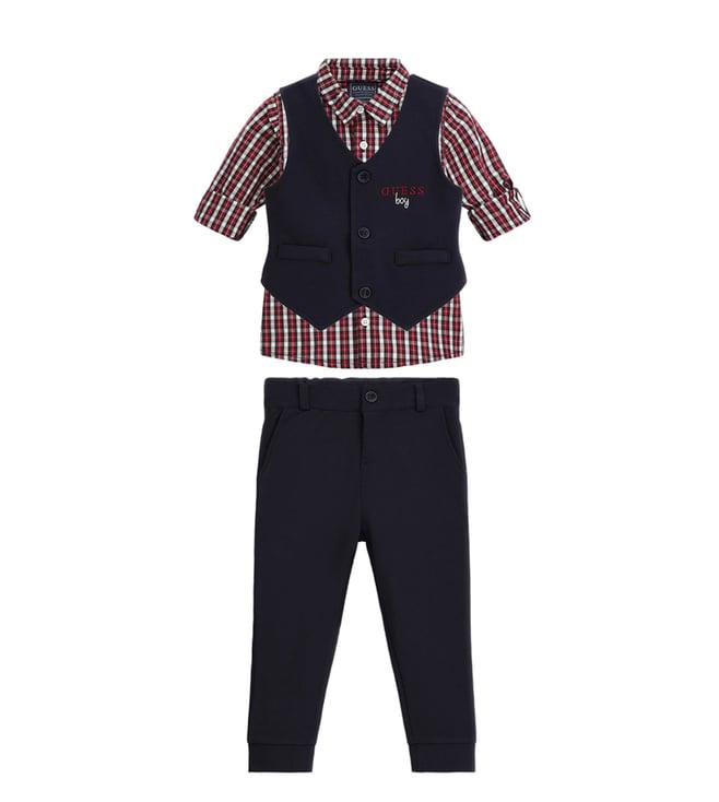 guess kids red & blue checked regular fit clothing set