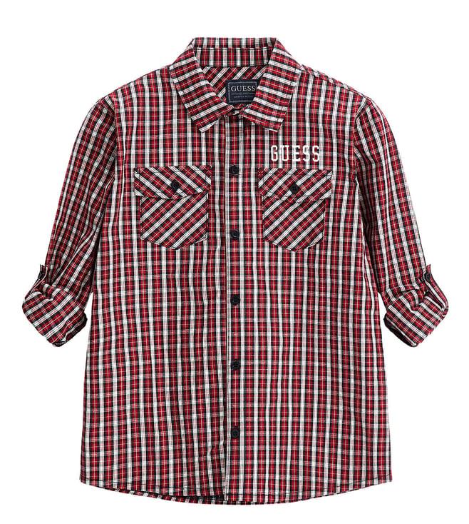 guess kids red checked regular fit shirt