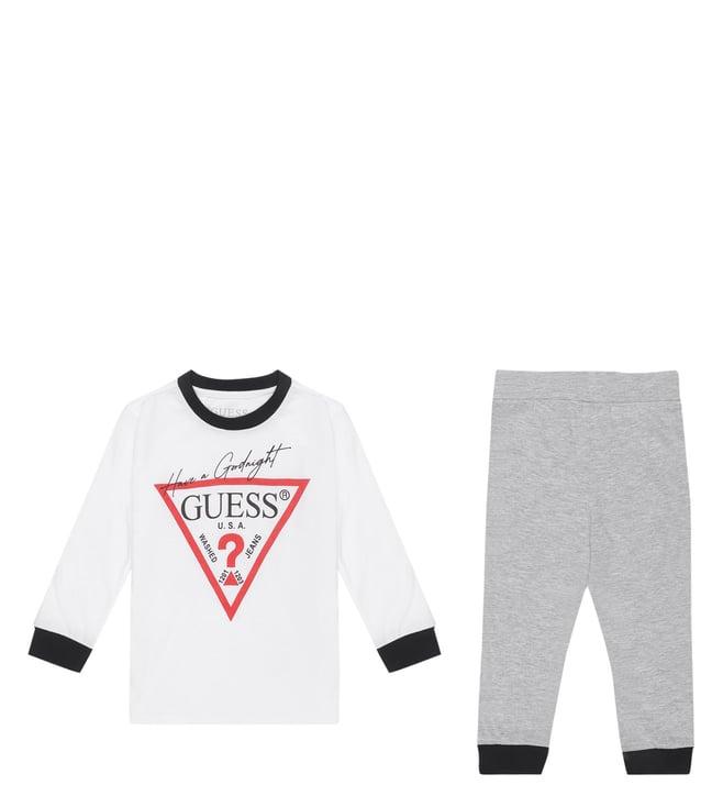 guess kids white & grey logo regular fit t-shirt & joggers set