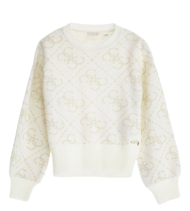 guess kids white all over 4g logo regular fit sweater