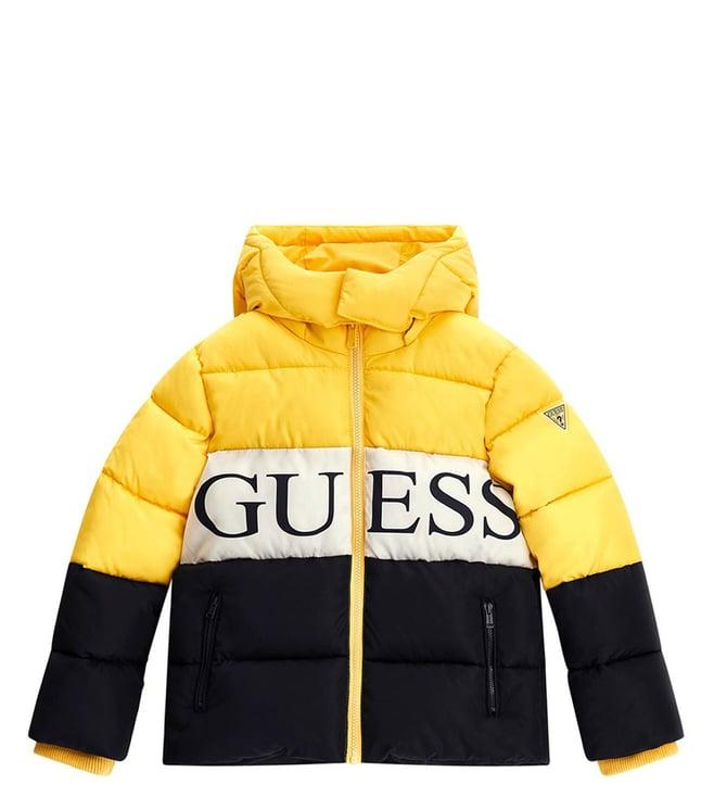 guess kids yellow & black logo regular fit puffer jacket