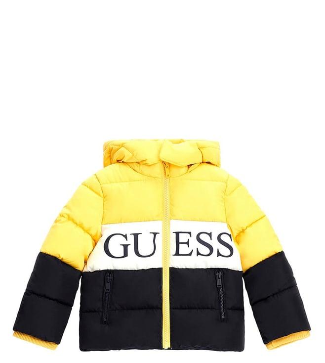 guess kids yellow & black logo regular fit puffer jacket