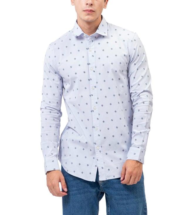 guess light blue print sunset flowers regular fit shirt