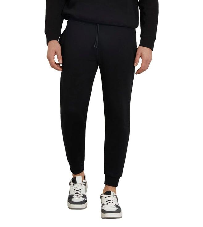 guess men's black polycotton solid regular fit joggers