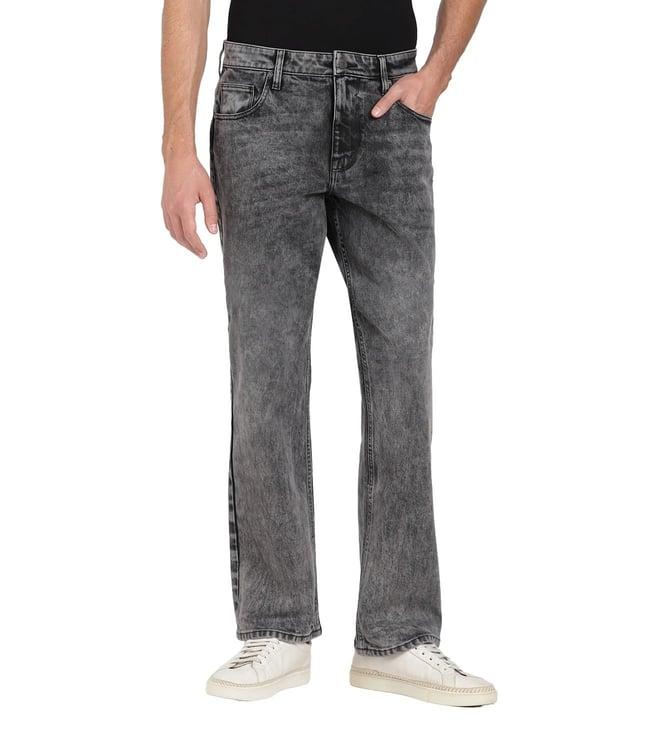 guess men's grey cotton blend solid slim fit jeans