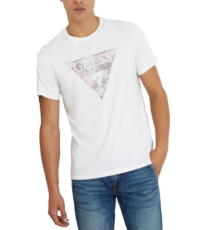 guess men's white cotton printed slim fit t-shirt