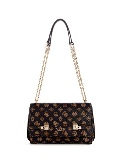 guess mocha loralee printed medium shoulder bag