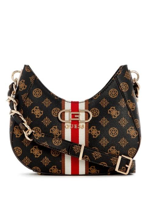 guess mocha nelka printed medium hobo bag