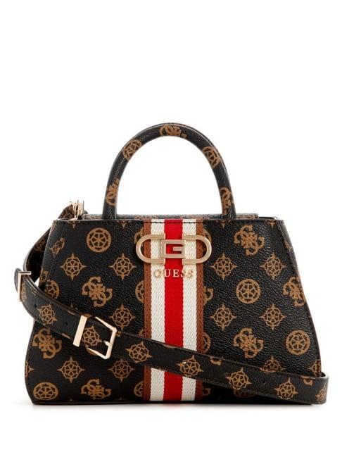 guess mocha nelka printed medium satchel