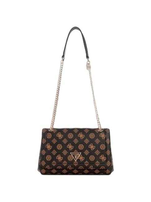 guess mocha noelle printed shoulder bag