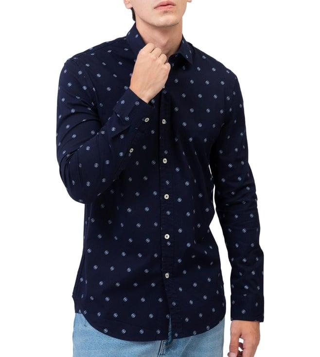 guess navy & grey print sunset flowers regular fit shirt