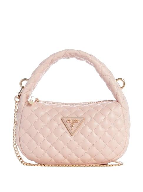 guess pale pink rianee quilted mini shoulder bag
