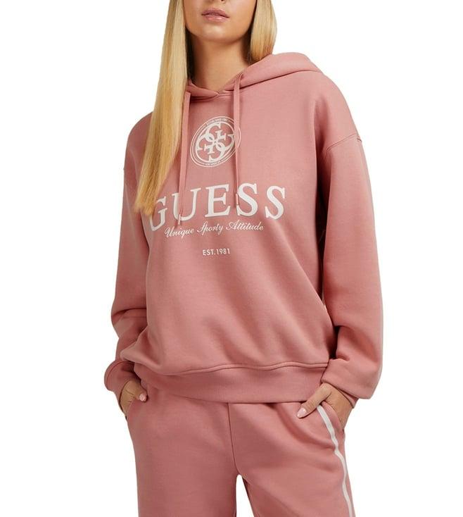 guess pink logo regular fit hoodie