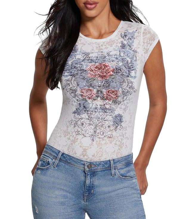 guess pure white & multi floral regular fit t-shirt