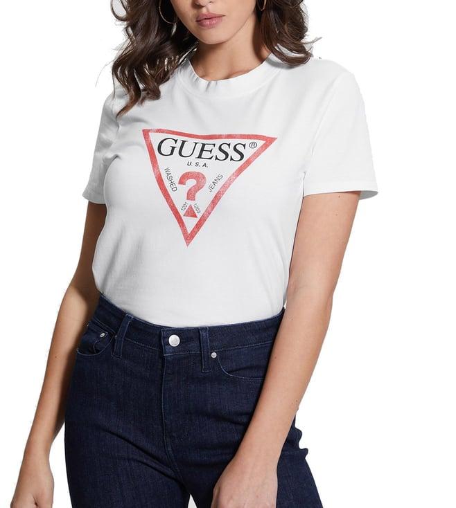 guess pure white print regular fit t-shirt