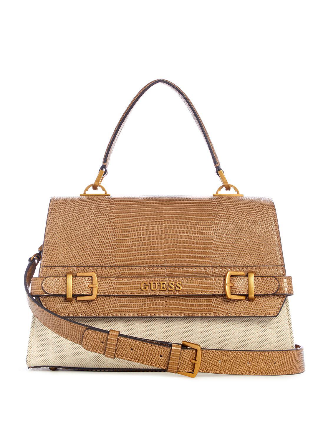 guess snake skin textured structured satchel bag