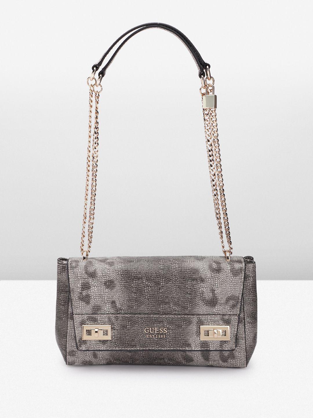 guess snake skin textured structured shoulder bag