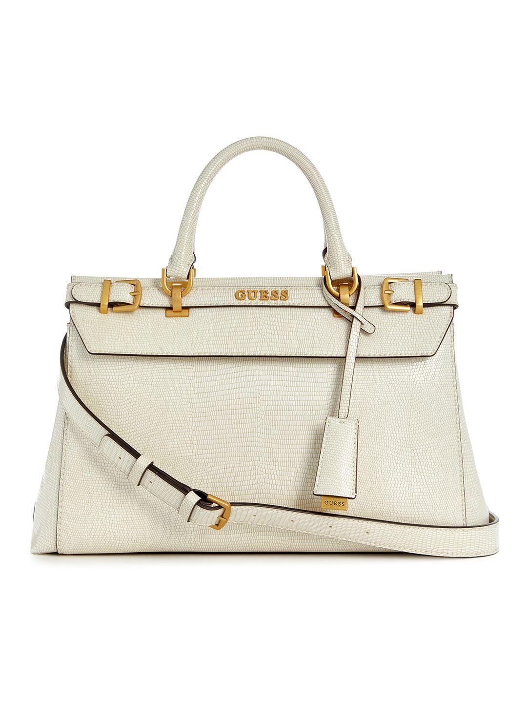 guess snakeskin textured structured handheld bag