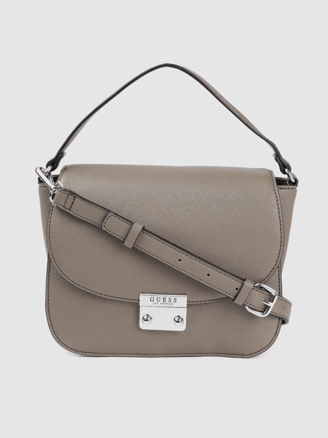 guess taupe saffiano textured structured satchel