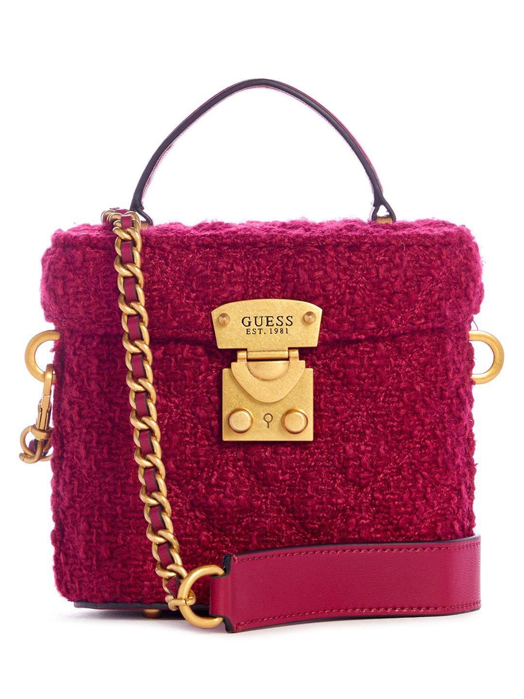 guess textured bucket satchel bag with quilted detail