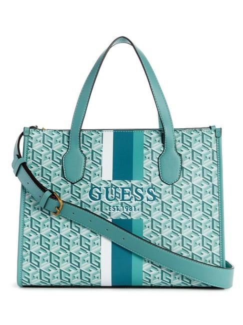 guess turquoise silvana printed medium tote