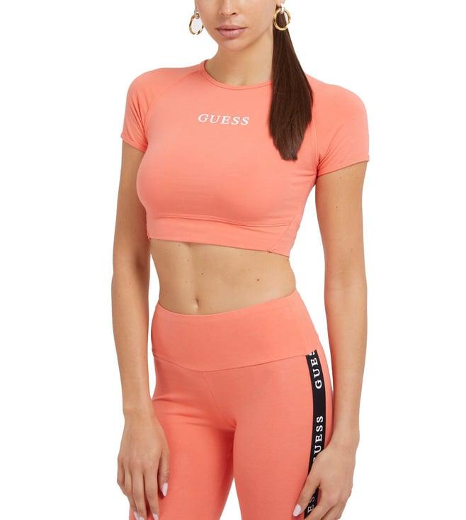 guess vibrant peach logo aline slim fit crop top