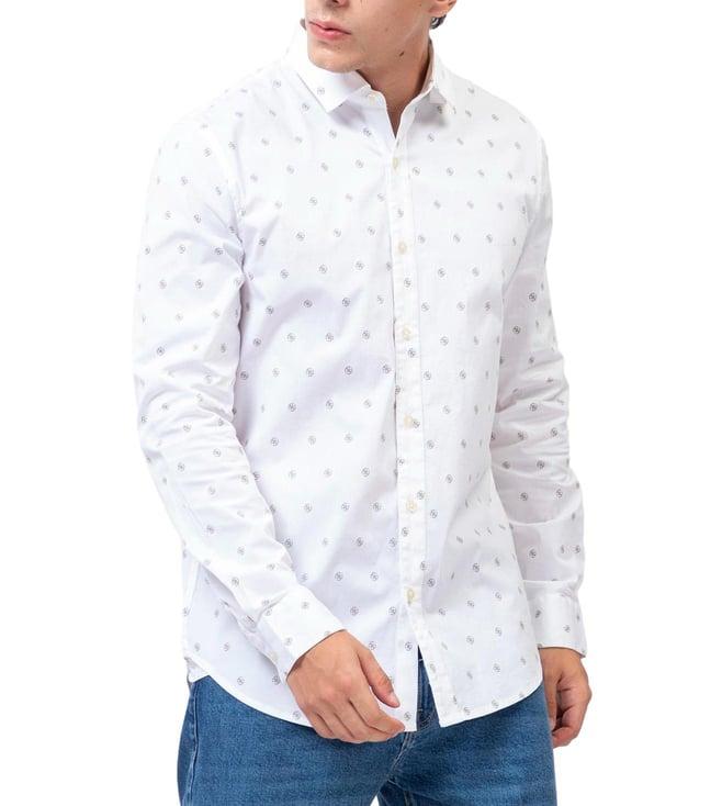 guess white & grey print sunset flowers regular fit shirt