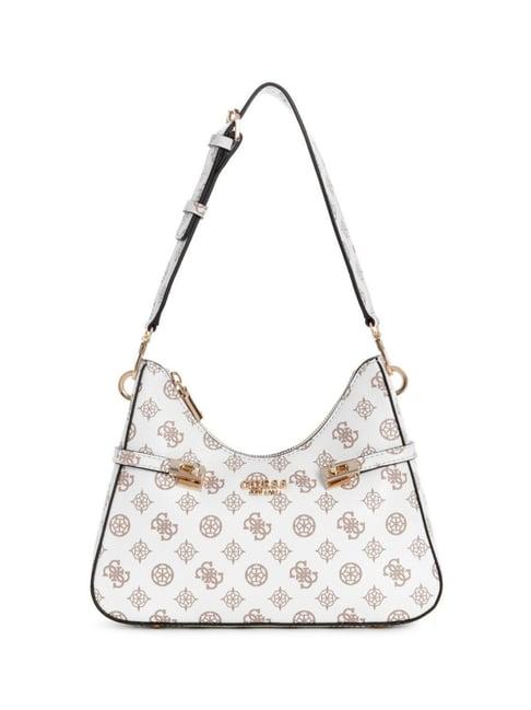 guess white loralee printed medium hobo bag