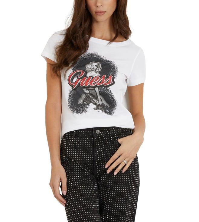 guess white printed slim fit t-shirt