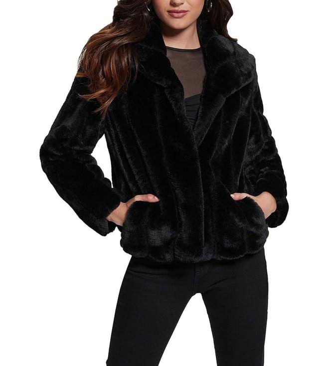 guess women's black polyester self design regular fit jacket