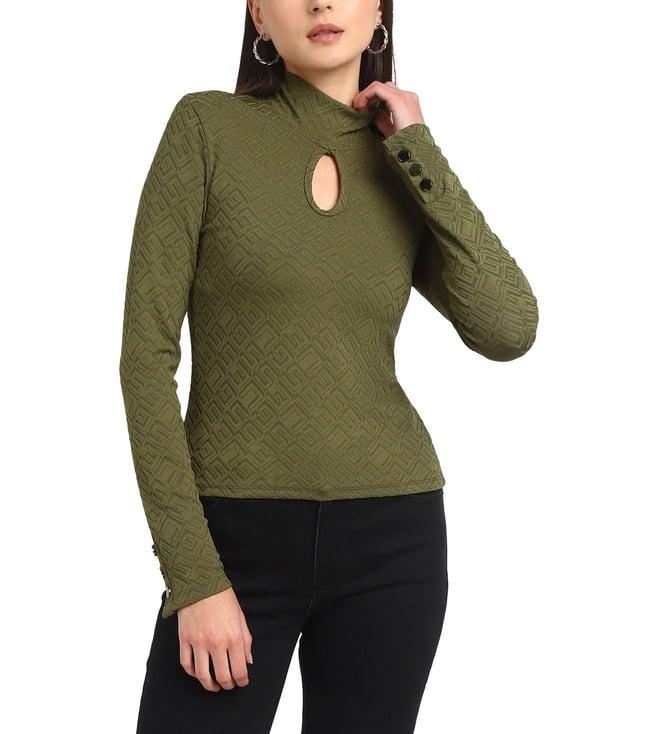 guess women's green polyester monogram regular fit top