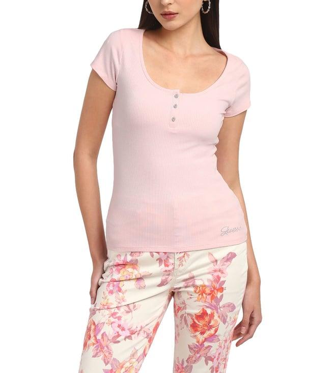 guess women's peach viscose ribbed regular fit top