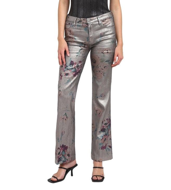 guess women's silver cotton printed slim fit jeans