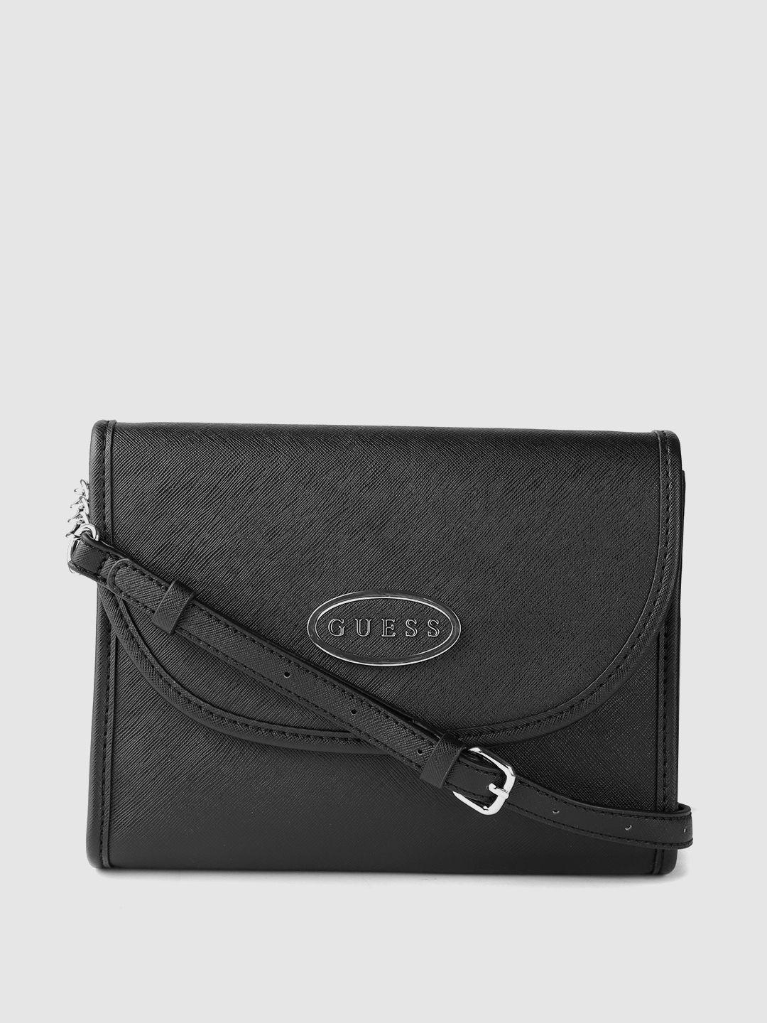guess women black solid structured sling bag