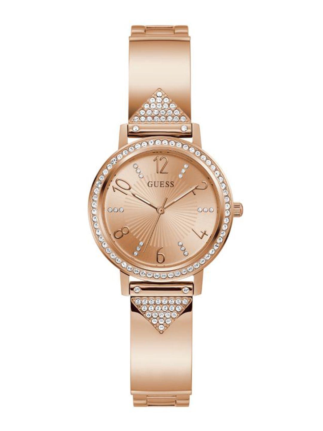 guess women bracelet style straps analogue watch gw0474l3-rose gold tone