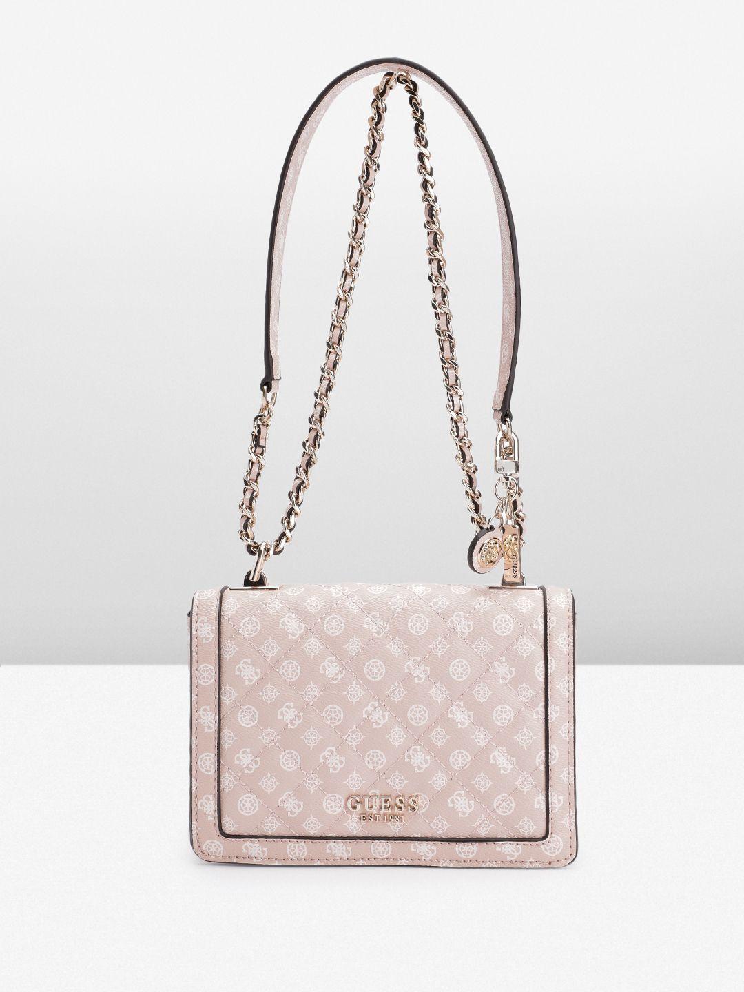 guess women brand logo print quilted structured sling bag