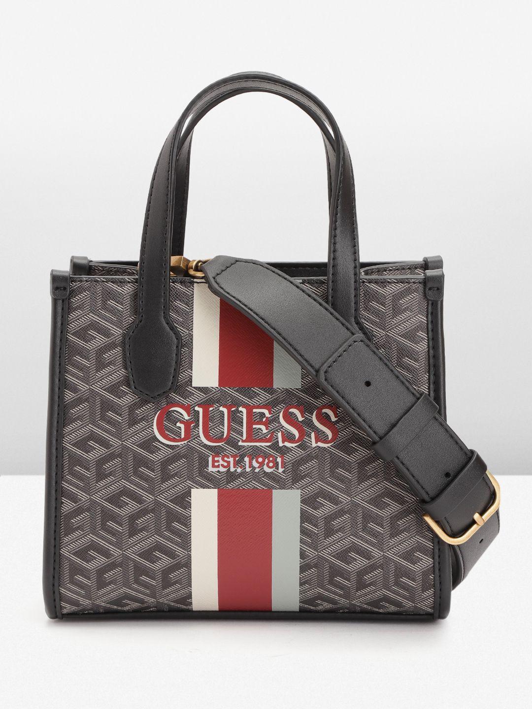 guess women brand logo print structured handheld bag