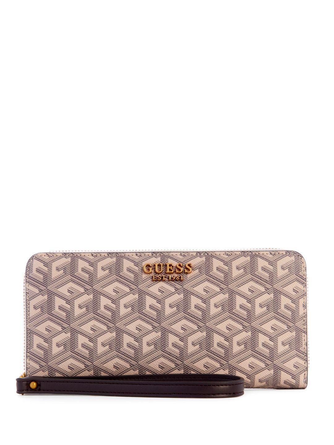 guess women brand logo printed zip around wallet