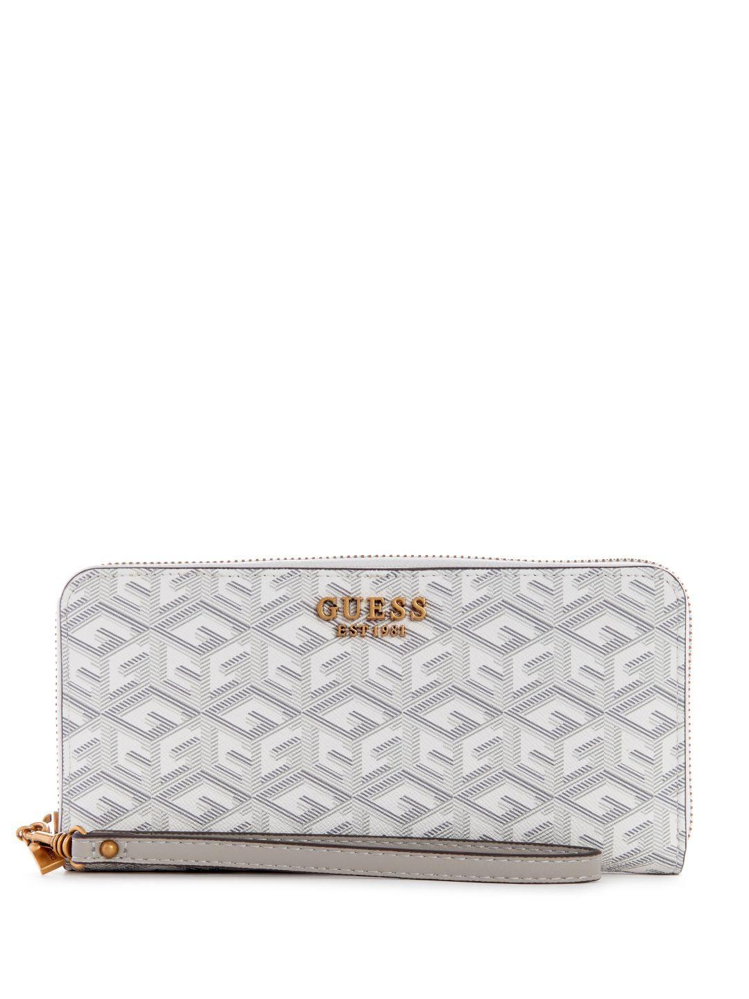 guess women brand logo printed zip around wallet