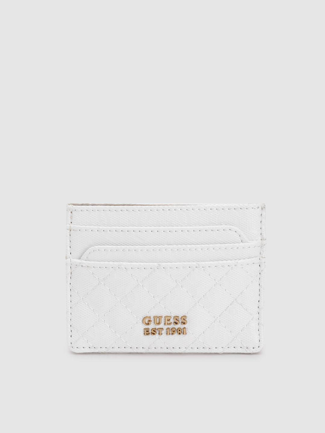 guess women brand logo textured card holder with quilted detail