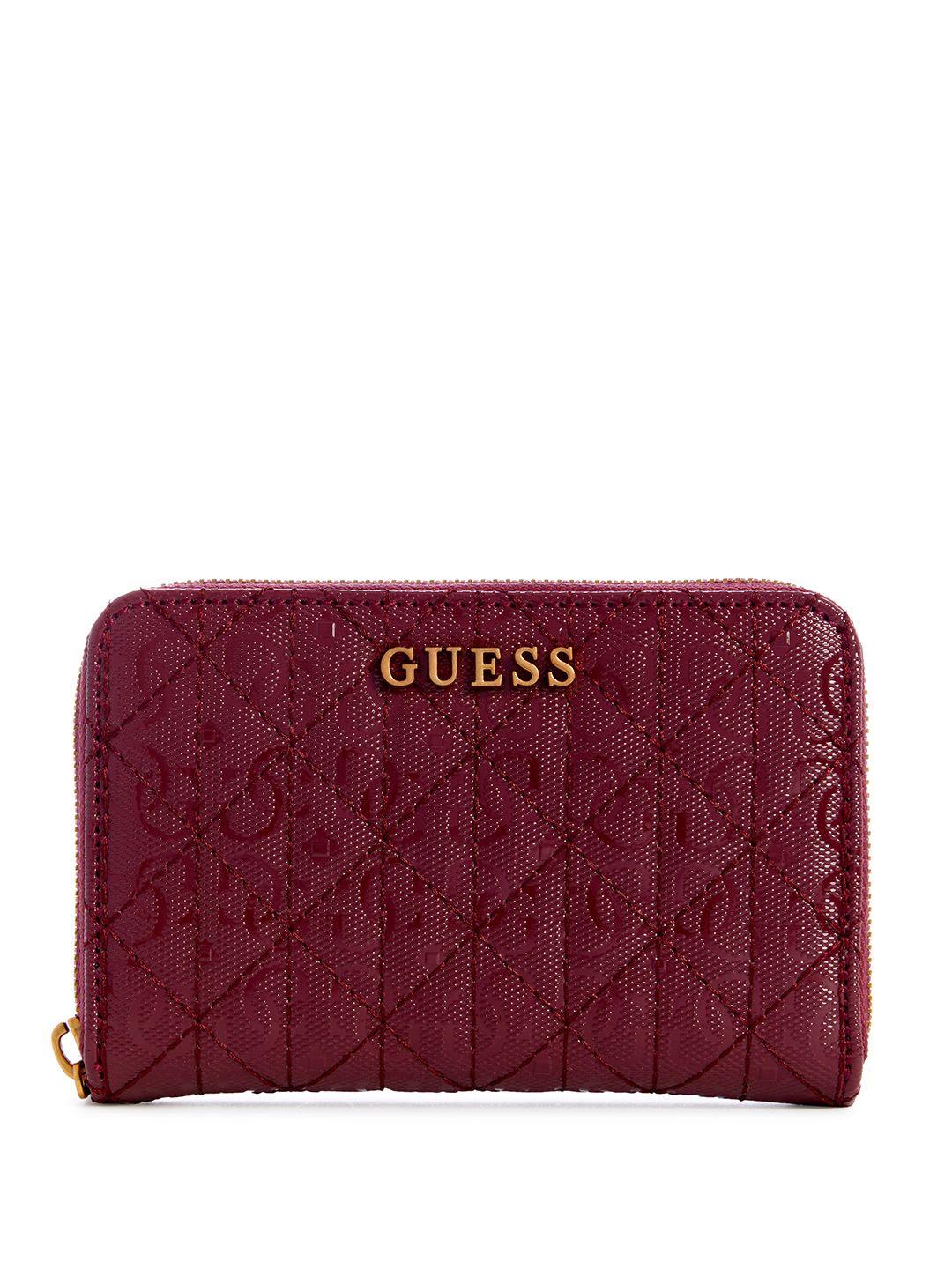 guess women brand logo textured quilted zip around wallet