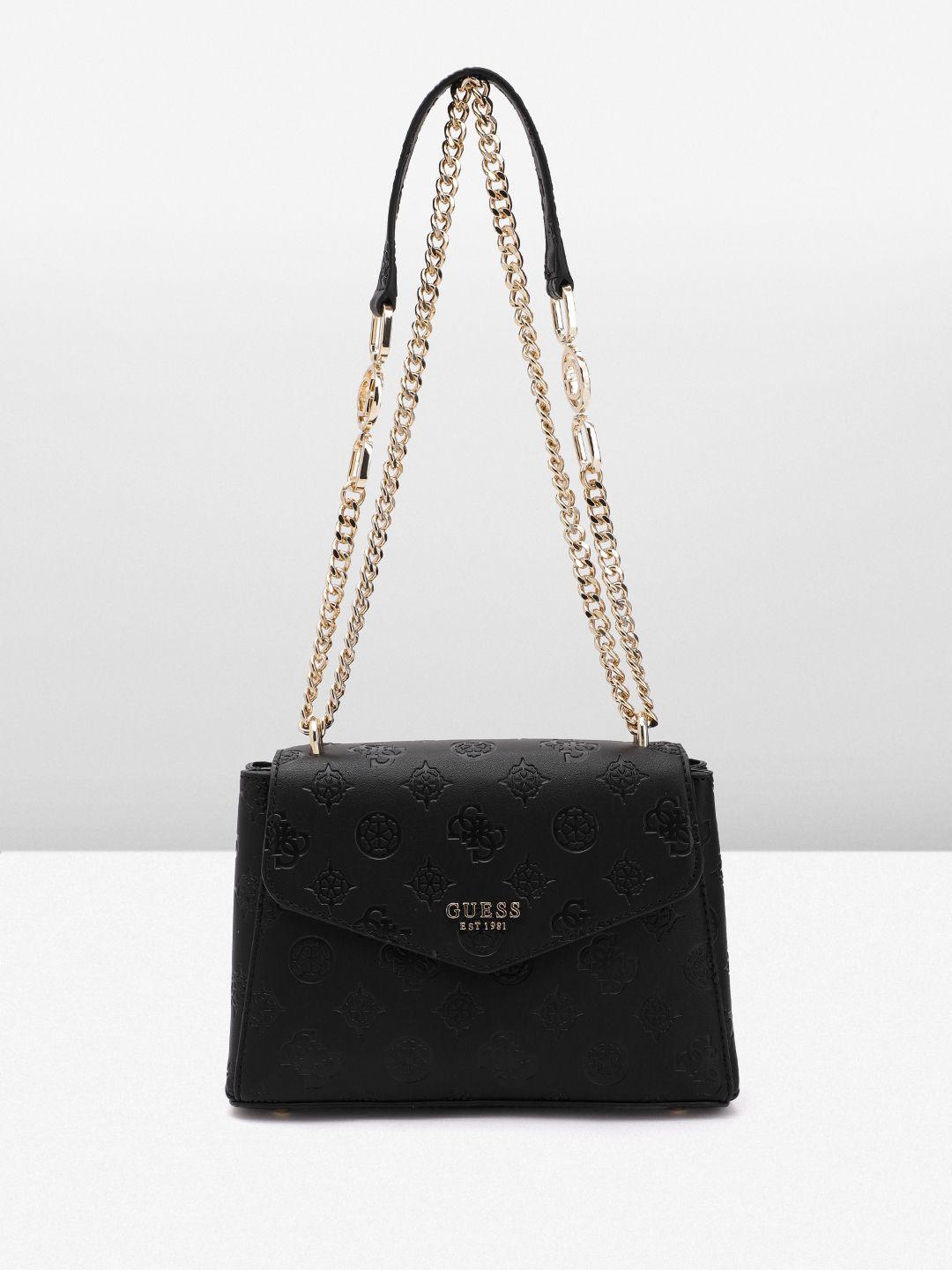 guess women brand logo textured structured sling bag