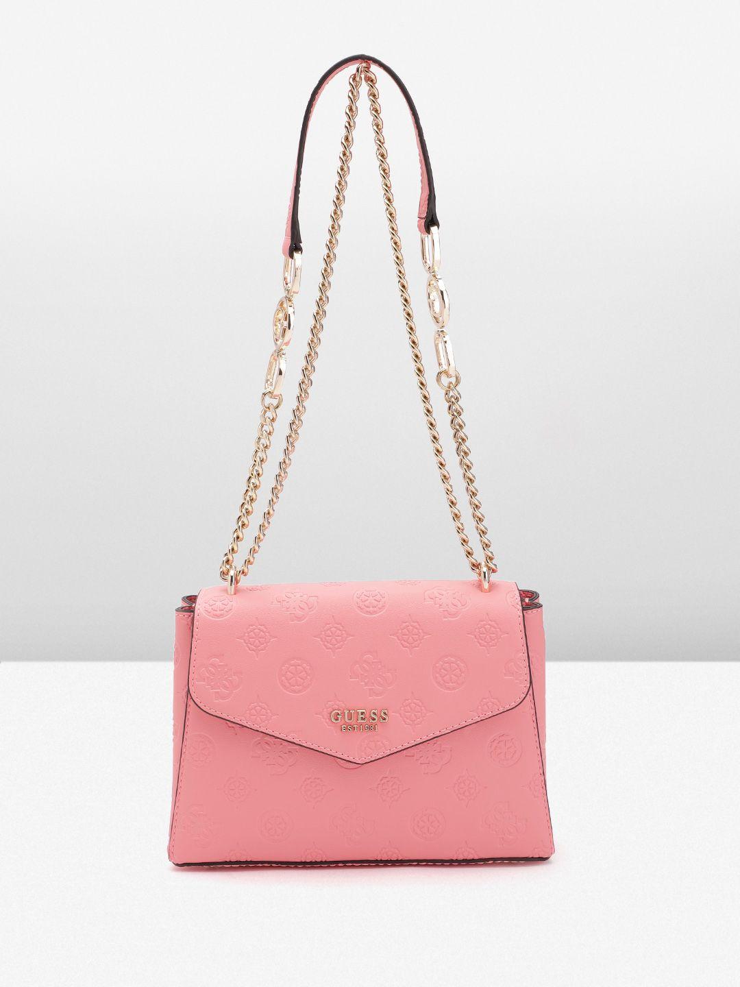 guess women brand logo textured structured sling bag