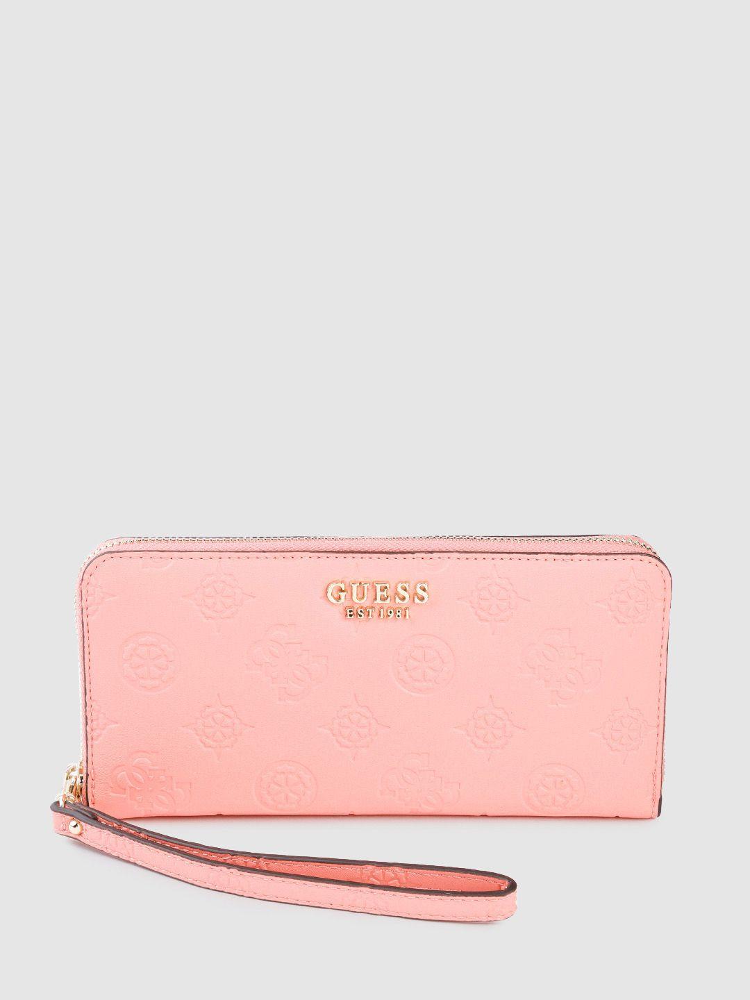 guess women brand logo textured zip around wallet