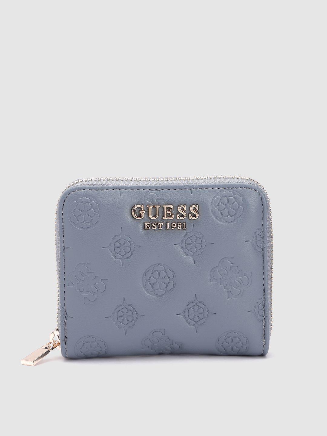 guess women brand logo textured zip around wallet